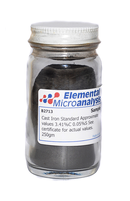 Cast Iron Powder Standard Approximate values 3.32%C 0.034%S See certificate 919A for actual values. 250gm